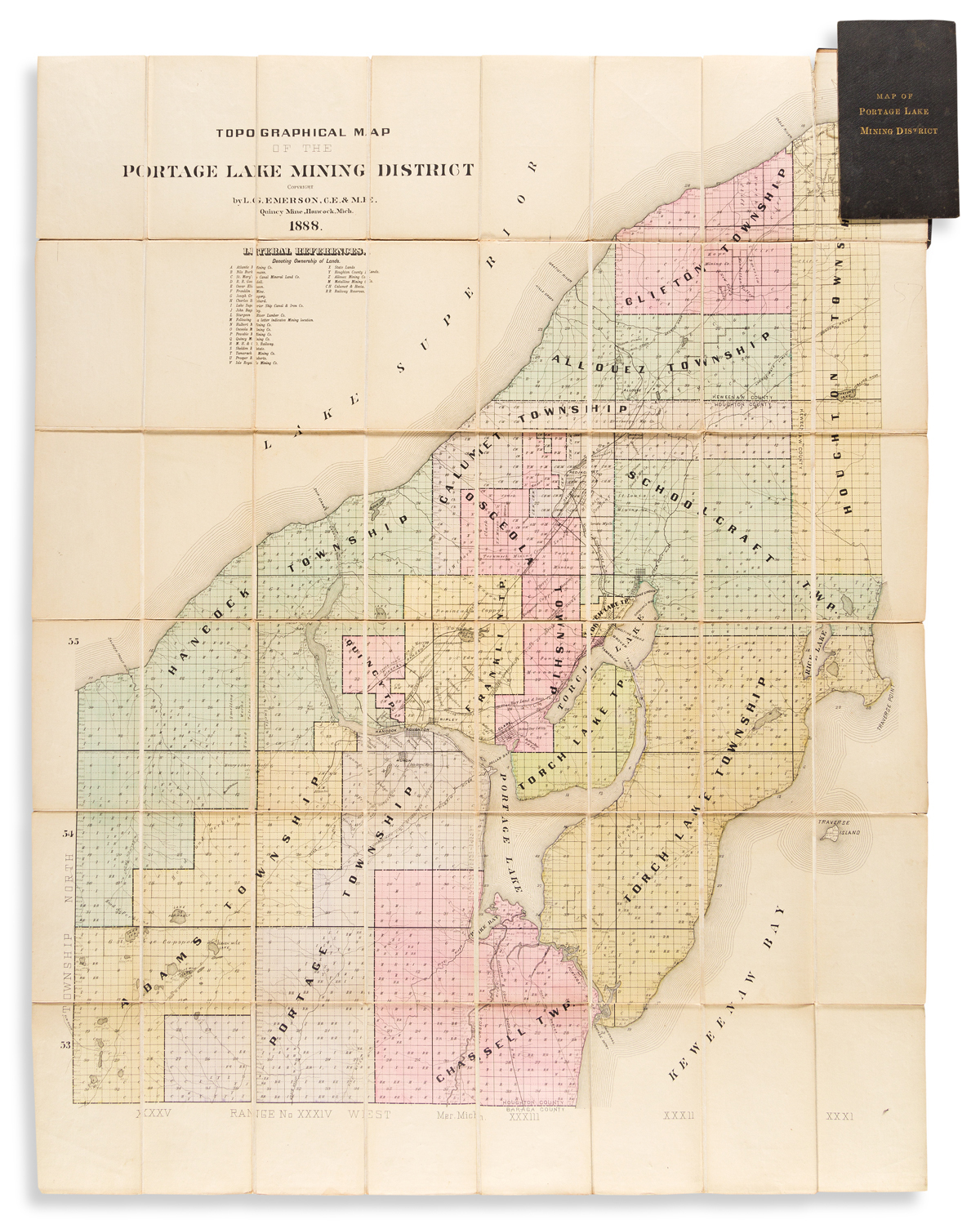 (MICHIGAN -- COPPER MINING.) Luther G. Emerson. Topographical Map of the Portage Lake Mining District.
